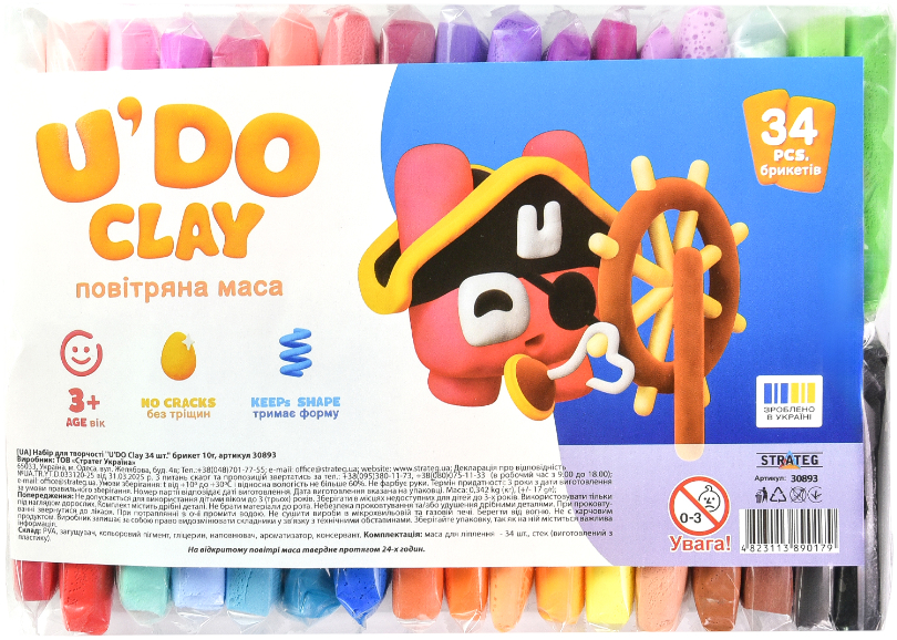 Масса для лепки Strateg U'DOClay 34 шт. (30893)