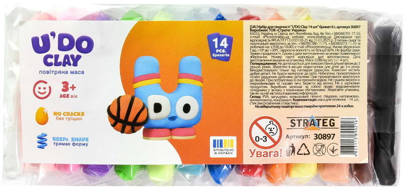 Масса для лепки Strateg U'DOClay 14 шт. (30897)