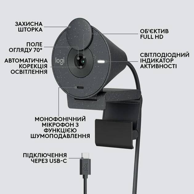 Фото - Веб-камера для компьютера Logitech BRIO 300 FHD Graphite (960-001436)