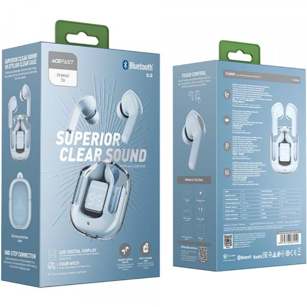 Фото - Навушники вкладиші бездротові TWS AceFast T6 ice blue (6974316281559)