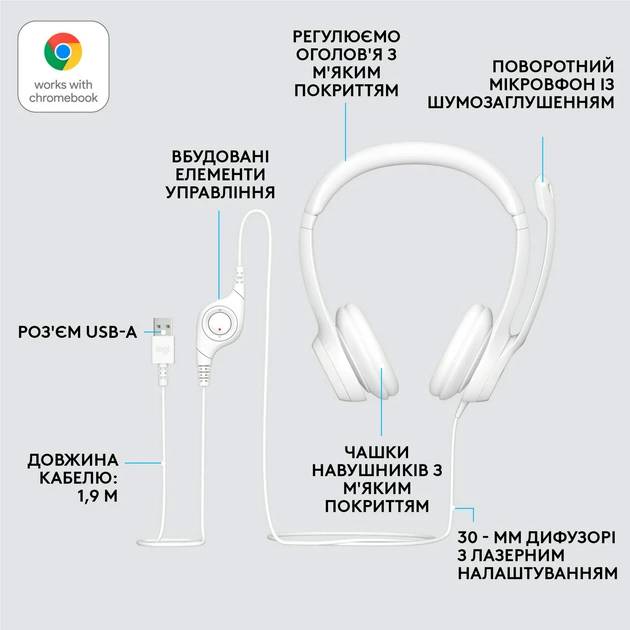 Фото - Гарнітура дротова Logitech H390 USB White (981-001286)