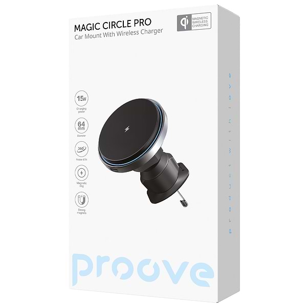 Фото - Автотримач з бездротовою зарядкою Proove Magic Circle Pro 15W Black (479250001)