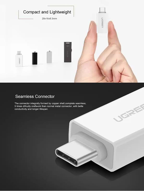 Фото - Переходник UGREEN US173 USB Type-C to USB 3.0 Female OTG Adapter White (30155)