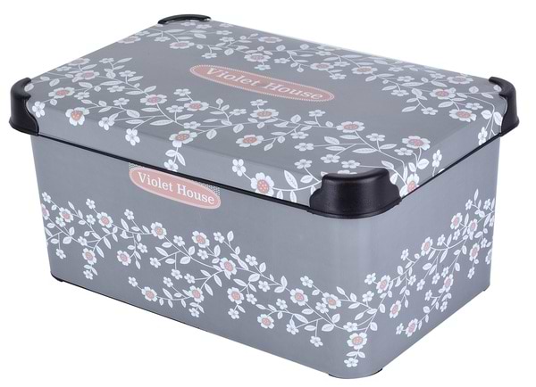 Короб для хранения VIOLET HOUSE 0647 Decor Antrasite Flowers с/кр. 10 л