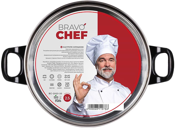 Фото - Кастрюля BRAVO CHEF 18 см 1.6 л с бакелитовыми ручками (BC-2002-18)
