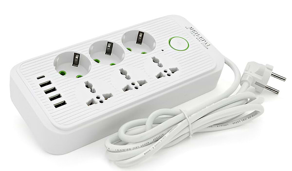 Фото - Мережевий фільтр Voltronic F07U 6р (3 EU+3 Universal)+4 USB+1PD 2m (31670)