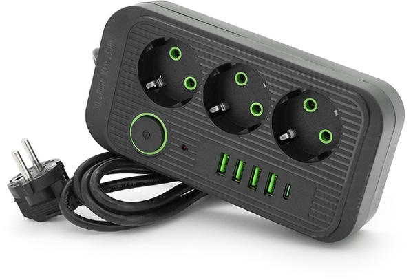 Сетевой фильтр Voltronic F09U 3р EU+4 USB+1PD 2m (31671)