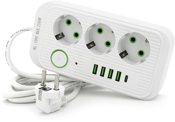 Фото - Сетевой фильтр Voltronic F09U 3р EU+4 USB+1PD 2m (31672)