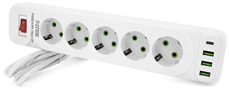 Сетевой фильтр Voltronic F25U 5р EU+3 USB+PD 2m (31693) - Фото 1