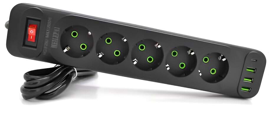 Мережевий фільтр Voltronic F25U 5р EU+3 USB+PD 2m (31694) - Фото 1