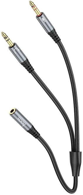 Кабель 3.5 мм -3.5 мм HOCO UPA21 2-in-1 3.5 0.25m Metal Gray (6931474766816)