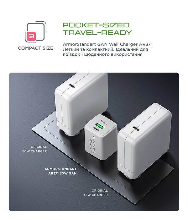 Фото - Сетевое зарядное устройство Armorstandart AR371 30W GaN Type-C + USB White (ARM77549)