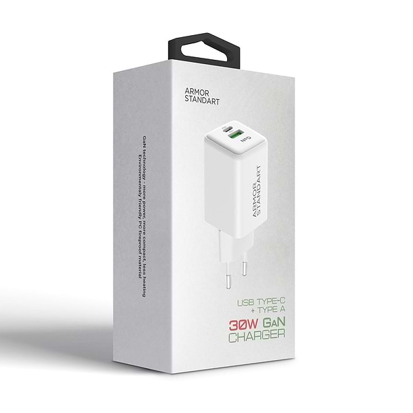 Фото - Сетевое зарядное устройство Armorstandart AR371 30W GaN Type-C + USB White (ARM77549)
