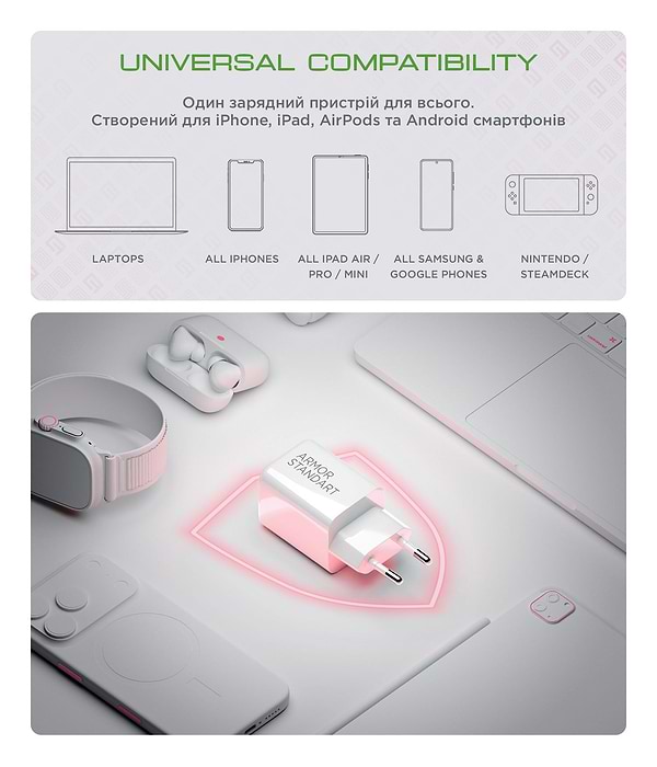 Фото - Сетевое зарядное устройство Armorstandart AR372 45W GaN Type-C + USB White (ARM77550)