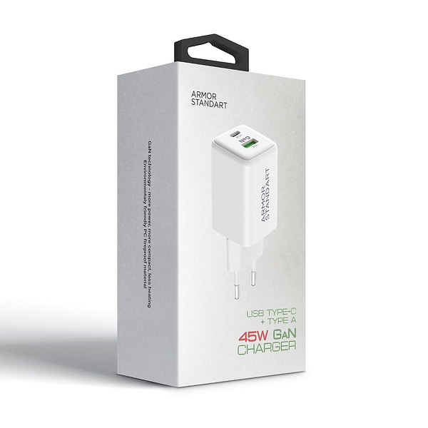 Фото - Сетевое зарядное устройство Armorstandart AR372 45W GaN Type-C + USB White (ARM77550)