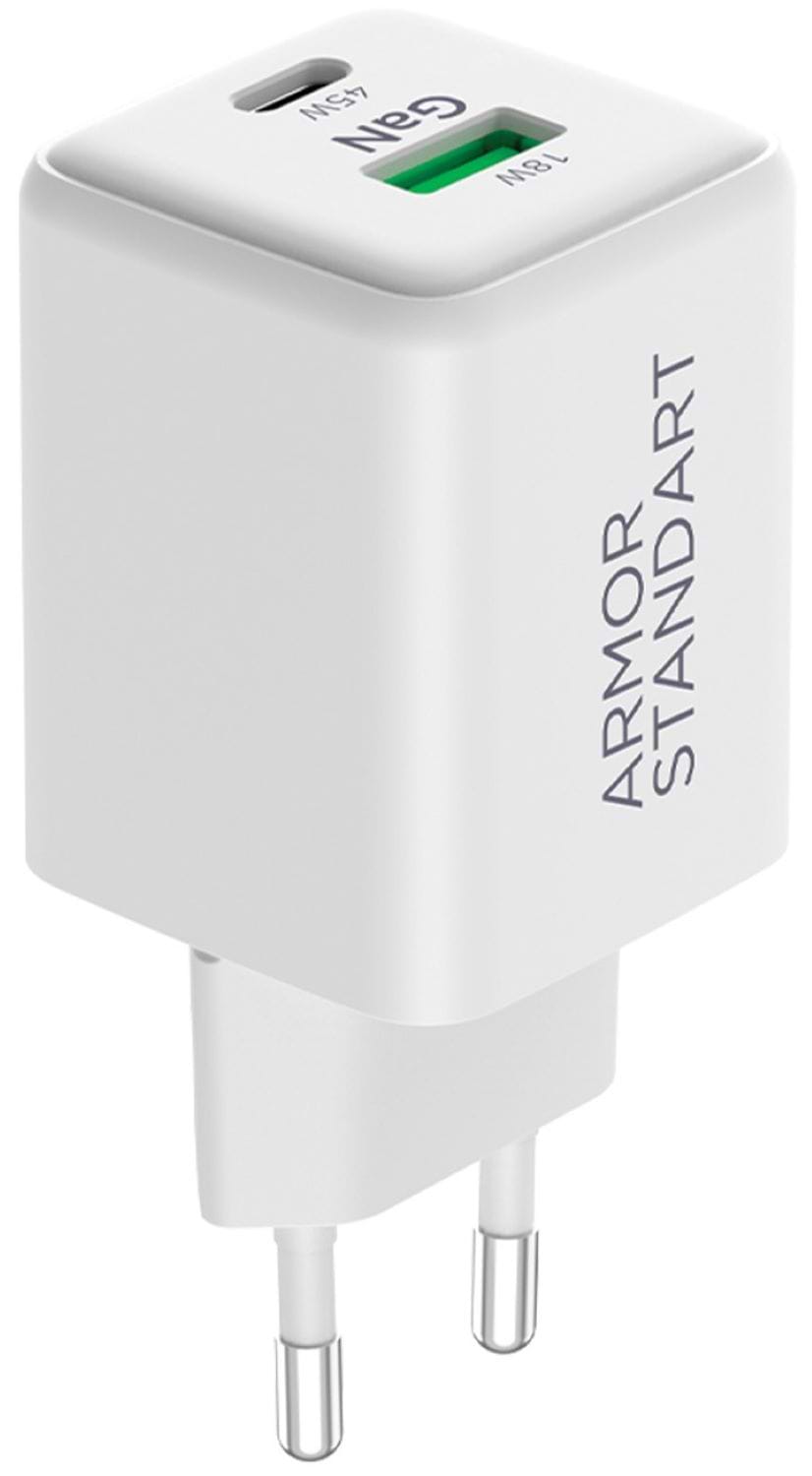 Сетевое зарядное устройство Armorstandart AR372 45W GaN Type-C + USB White (ARM77550) - Фото 1