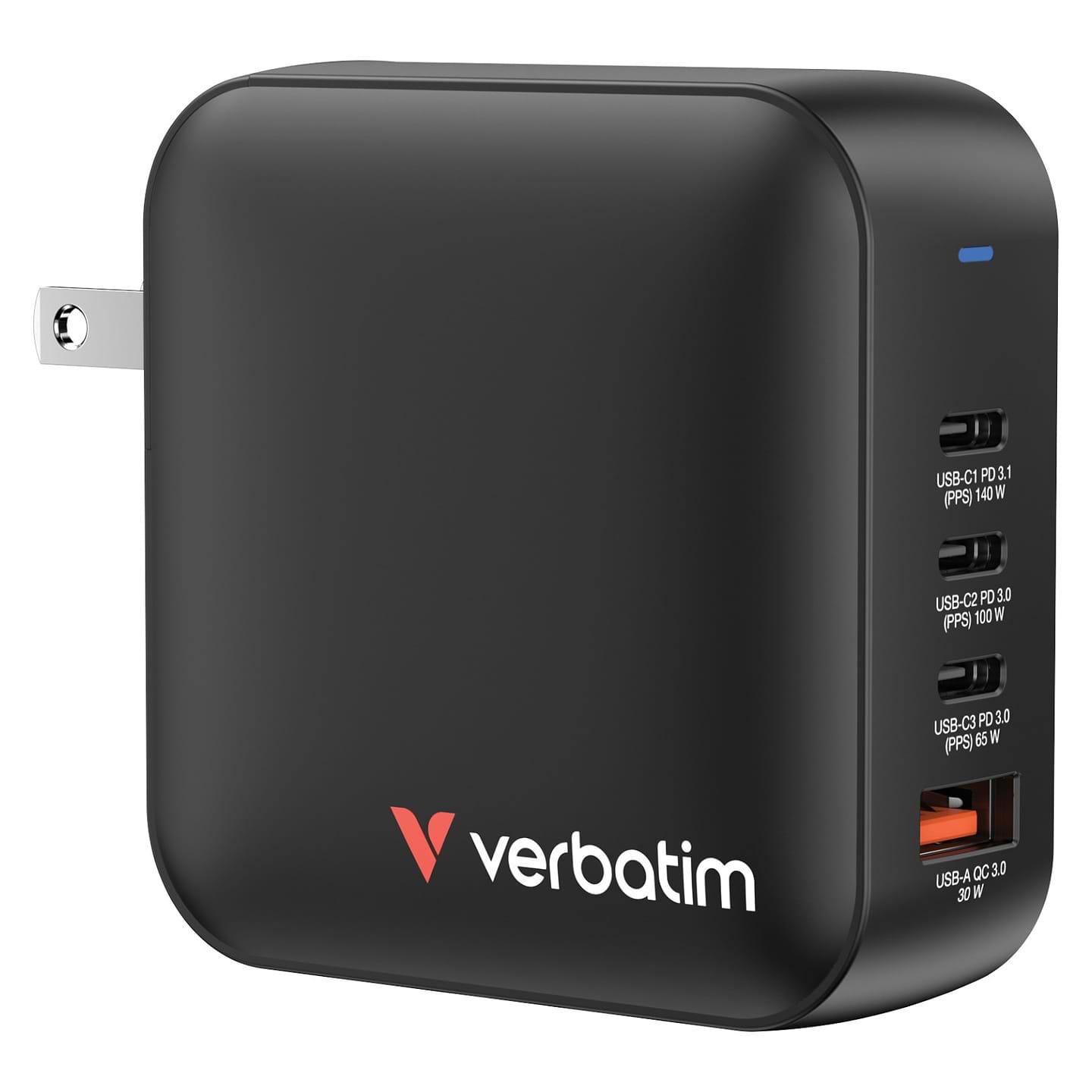 Сетевое зарядное устройство Verbatim Mini GaN 165 Вт 3xUSB-C/1xUSB-A (32216) - Фото 1