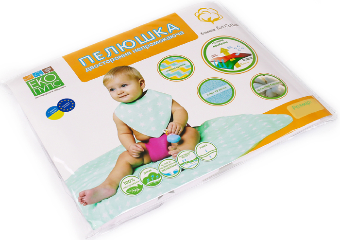 Пелюшка багаторазова водонепроникна ЕКО ПУПС Eco Cotton 50х70 см бегемотики & пташки (EPG10N-5070-1) - Фото 1