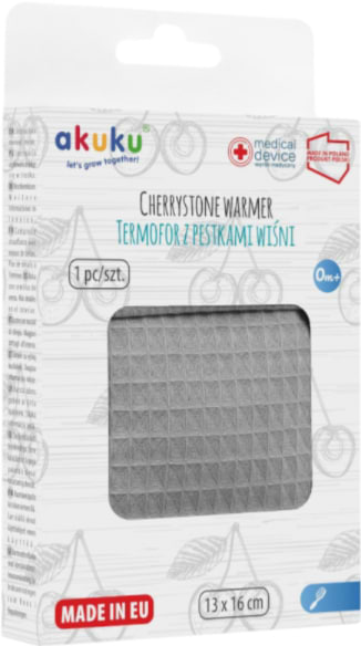Фото - Сухая грелка для малыша Akuku с вишневыми косточками 13x16 см, серый (A0635)