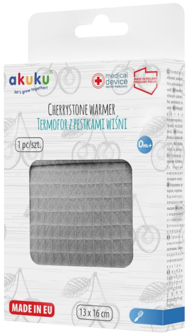Фото - Сухая грелка для малыша Akuku с вишневыми косточками 13x16 см, серый (A0635)
