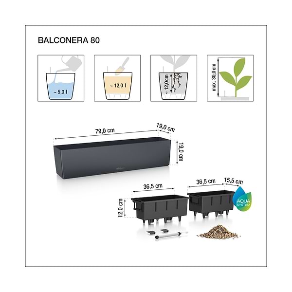 Фото - Вазон Lechuza  80\19\19 BALCONERA Color сірий 15683