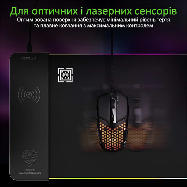 Фото - Килимок для миші ігровий Vertux raftpad-qi.black з вбудованим бездротовим з/п