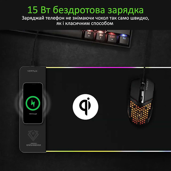 Фото - Килимок для миші ігровий Vertux raftpad-qi.black з вбудованим бездротовим з/п