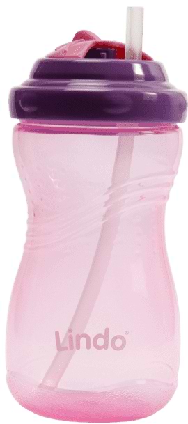Поїльник-непроливайка дитячий Lindo LI 127 рожевий з силіконовою соломинкою, 415 мл - Фото 1