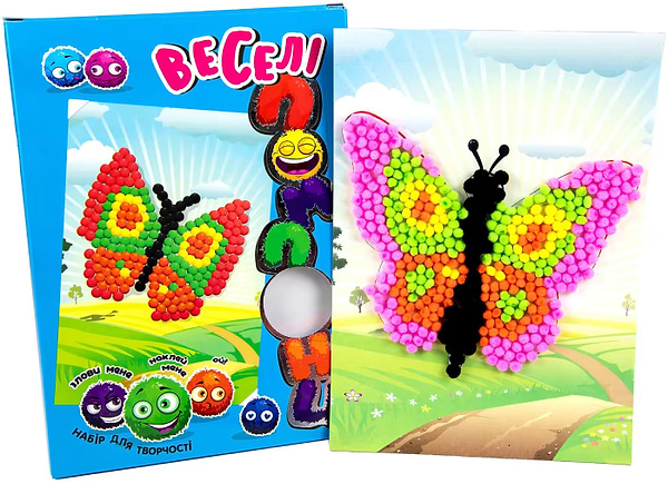 Фото - Набір для виготовлення аплікацій Strateg Веселі помпони - метелик (укр.) (30991)