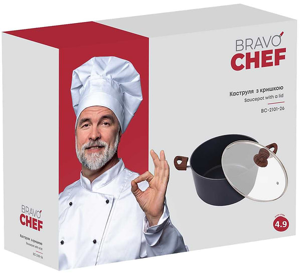 Фото - Кастрюля BRAVO CHEF 26 см 4.9 л с крышкой (BC-2101-26)