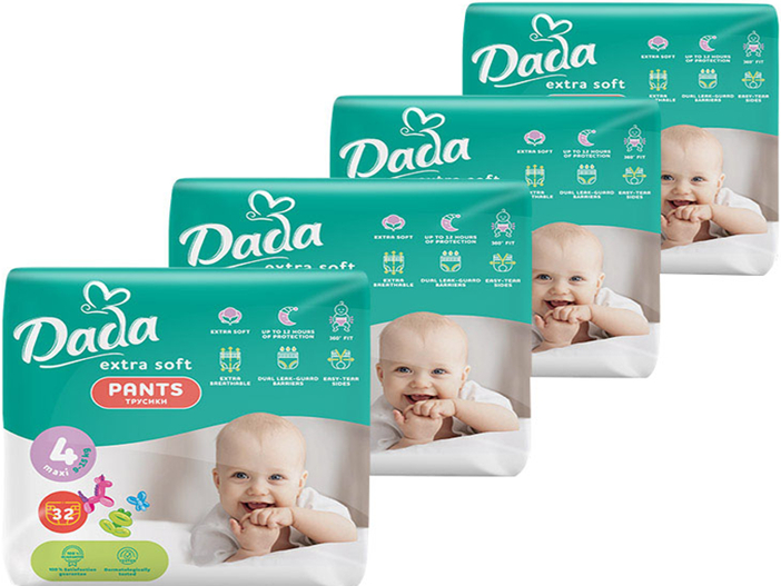Одноразовые подгузники-трусики Dada Extra Soft Размер 4 (9–15 кг.), 128 шт. (32*4 шт.) (4820174989606) - Фото 1