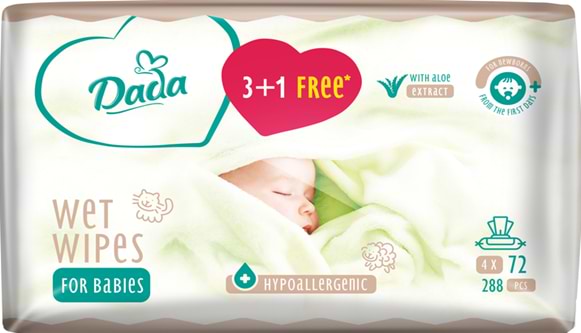 Фото - Вологі серветки для немовлят Dada з екстрактом алое 3+1 з клапаном, 288 шт. (4*72 шт.) (4820174980856) Фото - Вологі серветки для немовлят Dada з екстрактом алое 3+1 з клапаном, 288 шт. (4*72 шт.) (4820174980856)