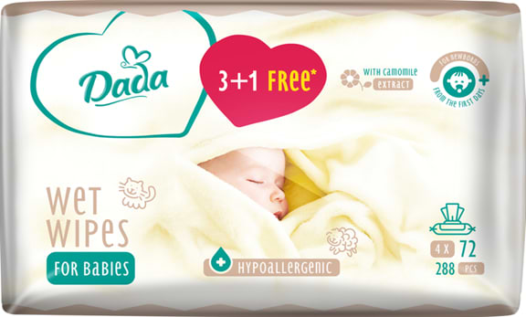 Фото - Вологі серветки для немовлят Dada з екстрактом ромашки 3+1 з клапаном, 288 шт. (4*72 шт.) (4820174980863) Фото - Вологі серветки для немовлят Dada з екстрактом ромашки 3+1 з клапаном, 288 шт. (4*72 шт.) (4820174980863)