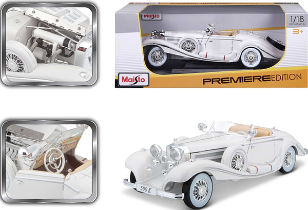 Фото - Колекційна машинка 1:24 Maisto 1936 Mercedes-Benz 500K  Specialroadster (36055 white)