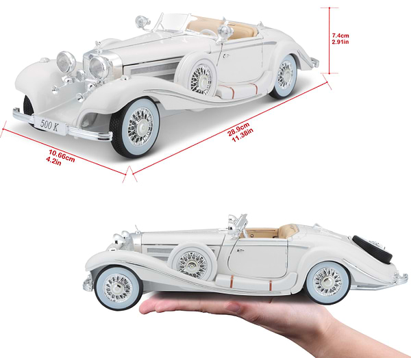 Фото - Колекційна машинка 1:24 Maisto 1936 Mercedes-Benz 500K  Specialroadster (36055 white)