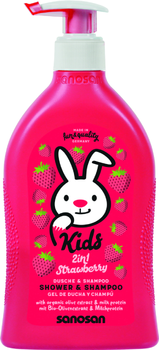 Гель для душа дитячий Sanosan Kids 2 в 1 Полуниця (4003583212880) - Фото 1