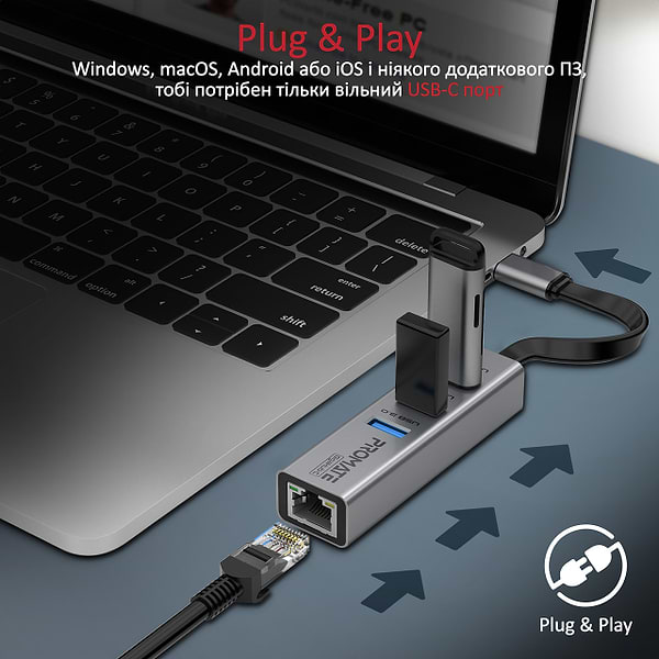 Фото - Хаб USB Promate Gigahub-c.grey