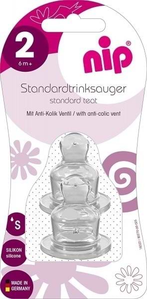 Фото - Малий потік соска дитяча силіконова NIP антіколіковая, повільний потік, 6+, 2 шт. (33003)