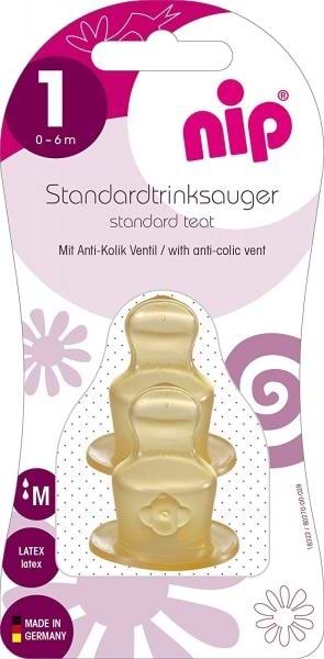 Фото - Середній потік соска дитяча латексна NIP антіколіковая, середній потік, 0-6 міс., 2 шт. (33004)