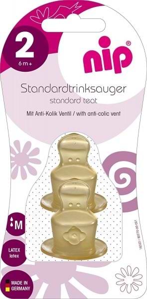 Фото - Середній потік соска дитяча латексна NIP антіколіковая, середній потік, 6+, 2 шт. (33005)