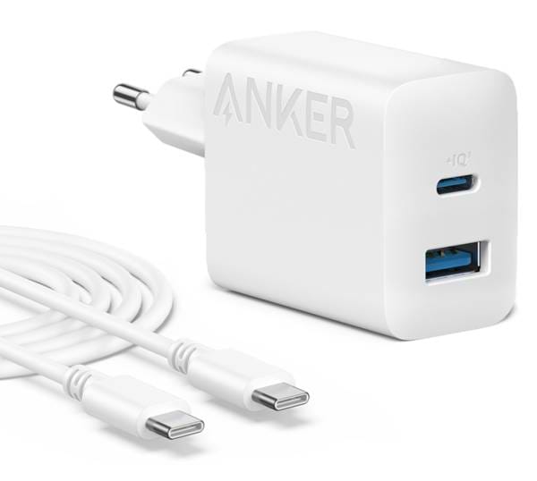 Мережевий зарядний пристрій Anker PowerPort 312 - 20W USB-C & USB-A + USB-C cable White (B2348G21) - Фото 1