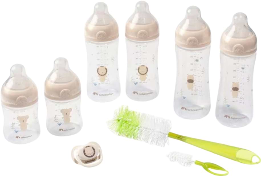Пляшка для годування Bebe Confort PHYSIO AIR Soft Sand 150ml 2шт./270ml 2шт./360ml 2шт. з пустушкою та щіточкою