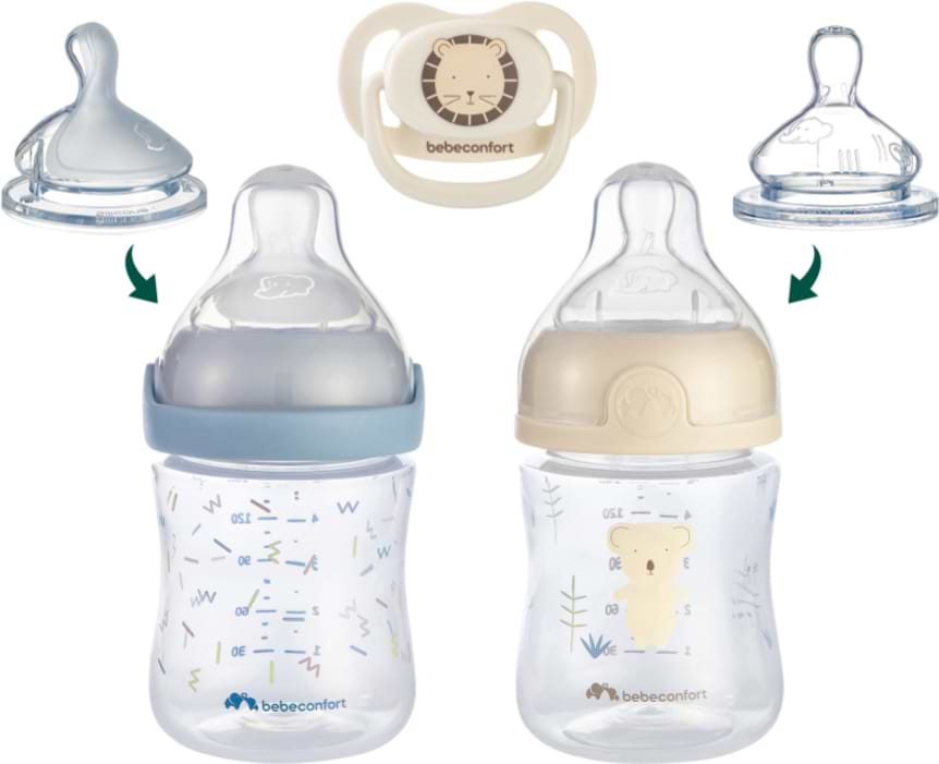 Пляшка для годування Bebe Confort Physio Air 150 мл 2 шт. + пустушка Blue / Sand