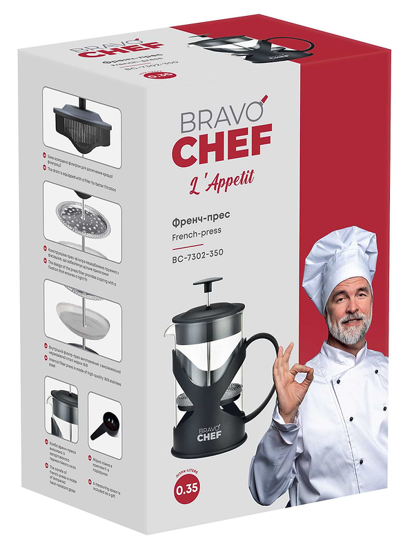 Фото - Френч-прес BRAVO CHEF L'Appetit 0.35 л Black (BC-7302-350)