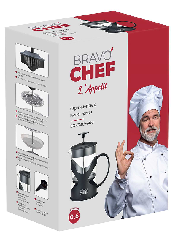 Фото - Френч-прес BRAVO CHEF L'Appetit 0.6 л Black (BC-7302-600)