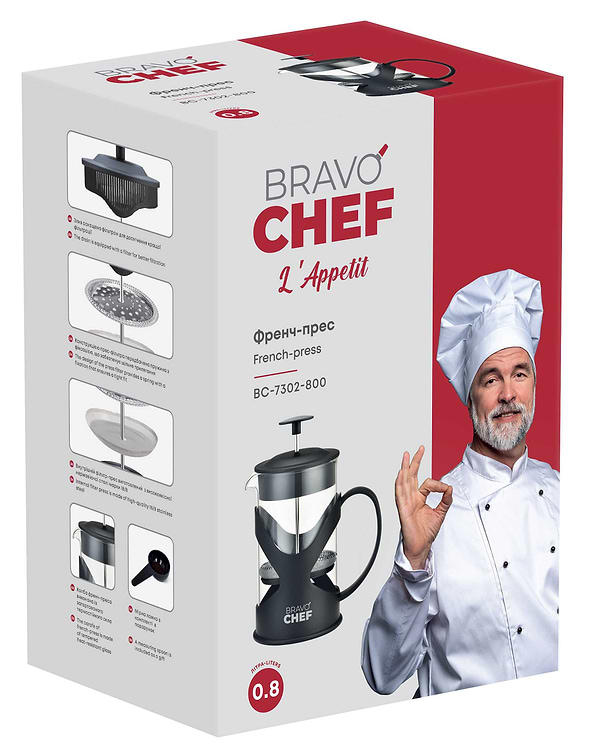 Фото - Френч-прес BRAVO CHEF L'Appetit 0.8 л Black (BC-7302-800)