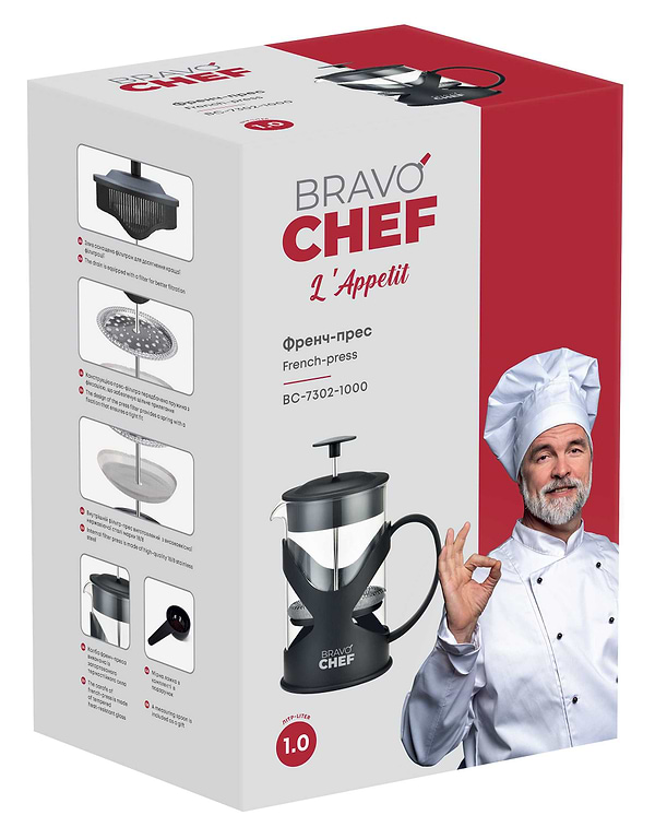 Фото - Френч-прес BRAVO CHEF L'Appetit 1 л Black (BC-7302-1000)