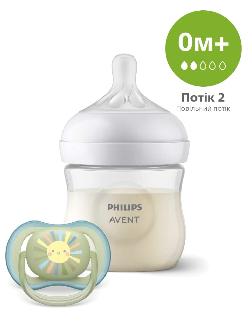 Пляшка для годування Philips Avent Natural Природний Потік 125 мл + пустушка Ultra Air 0-6 міс. (SCD837/10) - Фото 1