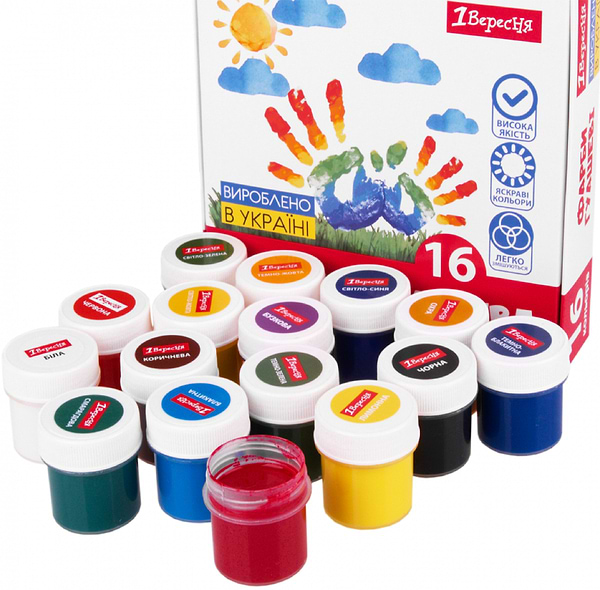 Фото - Краска 1 Вересня гуашевые Classic 16 цв. 20 мл (230398)