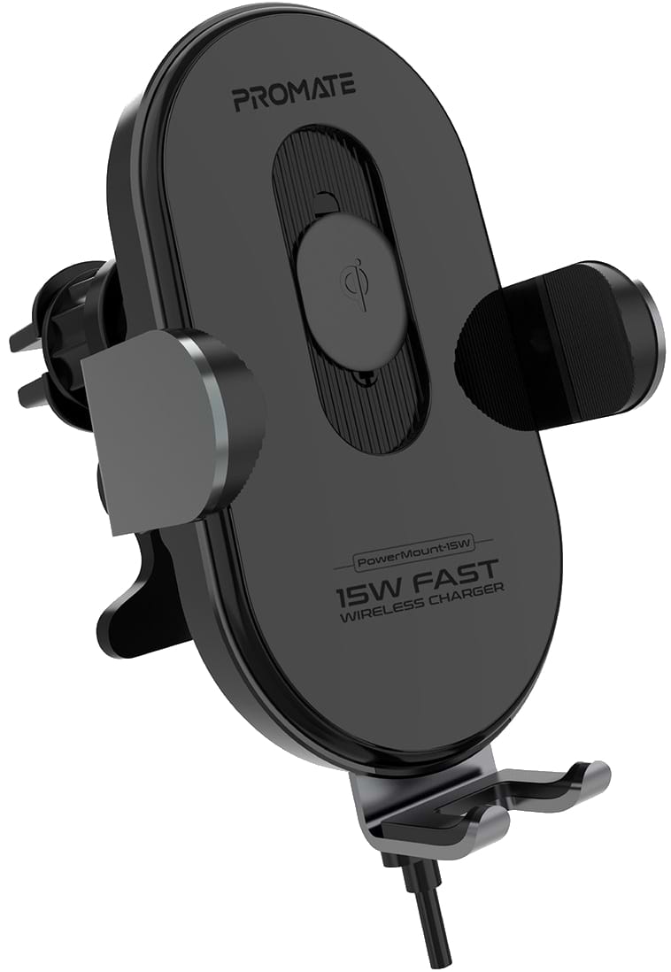 Автодержатель с беспроводной зарядкой Promate Powermount-15w Black